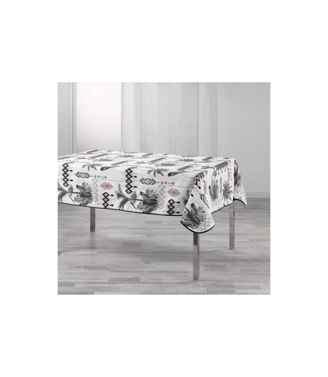 Nappe Imprimée Cocoty 150x240cm Blanc & Gris-1