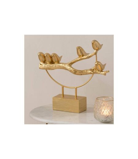 Statuette sur Socle Oiseaux sur Branche 35cm Or