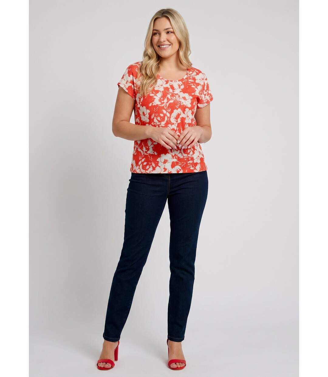 T-shirt manches courtes uni ou imprimé fleurs-3