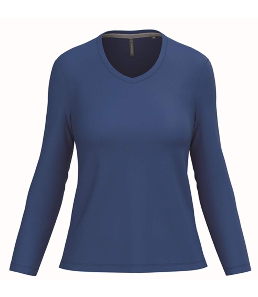 T-shirt manches longues col V - Femme - K382 - bleu roi-1