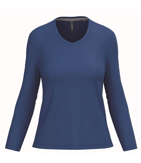 T-shirt manches longues col V - Femme - K382 - bleu roi