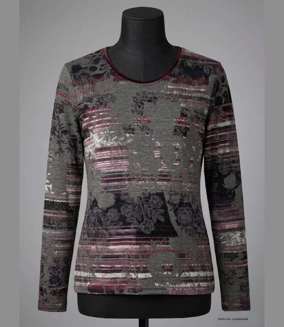 Tee-shirt MAYFLOWER RF141V col rond : l'élégance stretch au motif fleuri-4