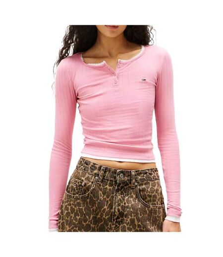 T-Shirt manches longues rose femme tommy hilfiger dw0dw21575
