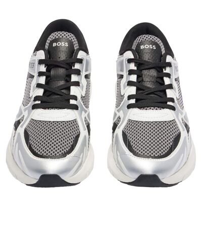 Mens Owen Running Trainers Quicksilver Silver Black Boss