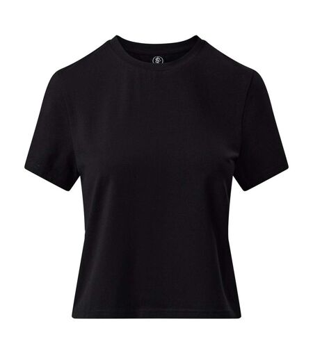 Womens/ladies Victory Capped Sleeved Crop T-shirt Black Gym King