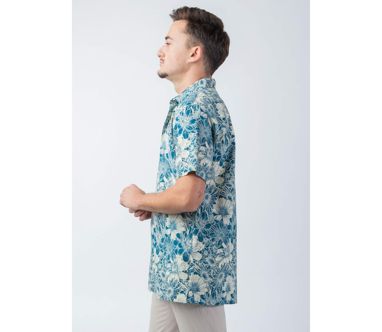 Chemise homme été casual LORENZO motif fleuri bleu Coton Du Monde-3