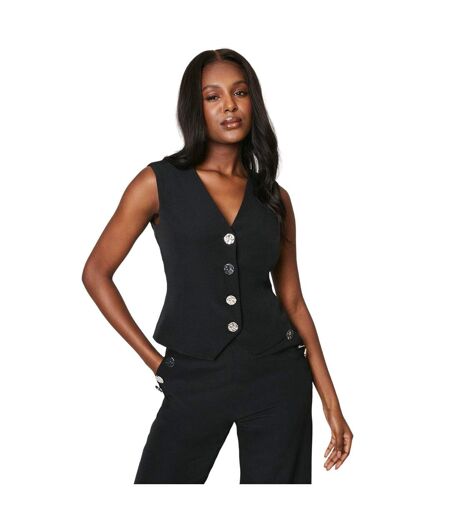 Womens/ladies button front waistcoat black Dorothy Perkins