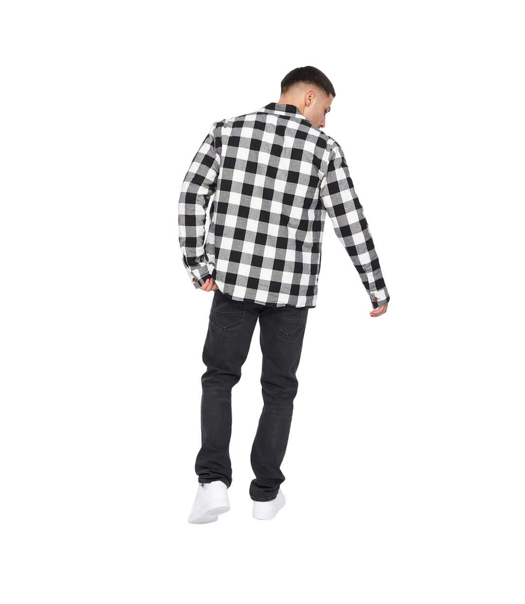Mens Demaro Checked Lined Overshirt Black White Crosshatch-3