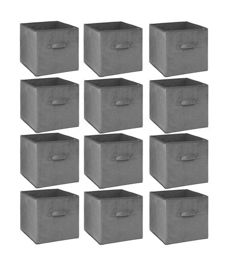Lot de 12 cubes de rangement en tissu l.31 x h. 15 cm - Gris foncé chiné