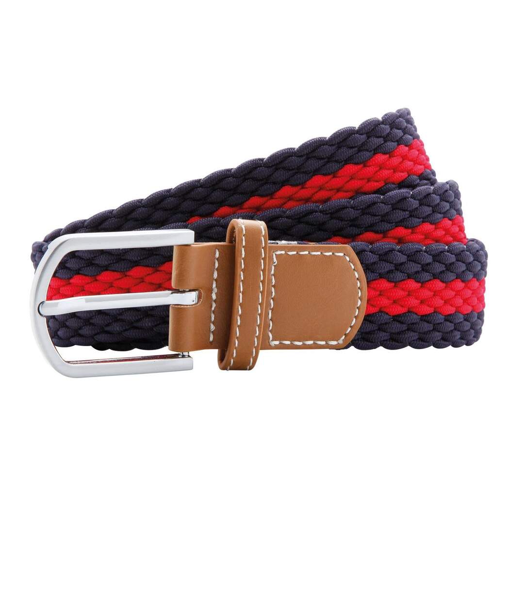 Ceinture stretch tressée à rayures - bicolore - AQ901 - marine - rouge