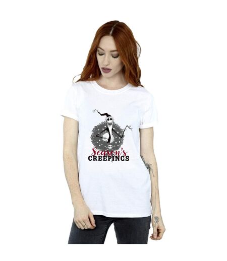 Disney Womens/Ladies The Nightmare Before Christmas Seasons Creepings Wreath Cotton Boyfriend T-Shirt (Blanc) - UTBI41796