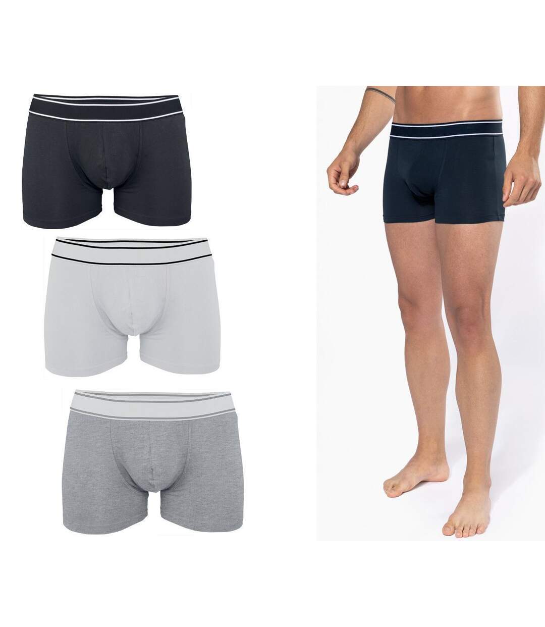 Lot 3 Boxers shorty Homme K800 - coton - noir gris blanc