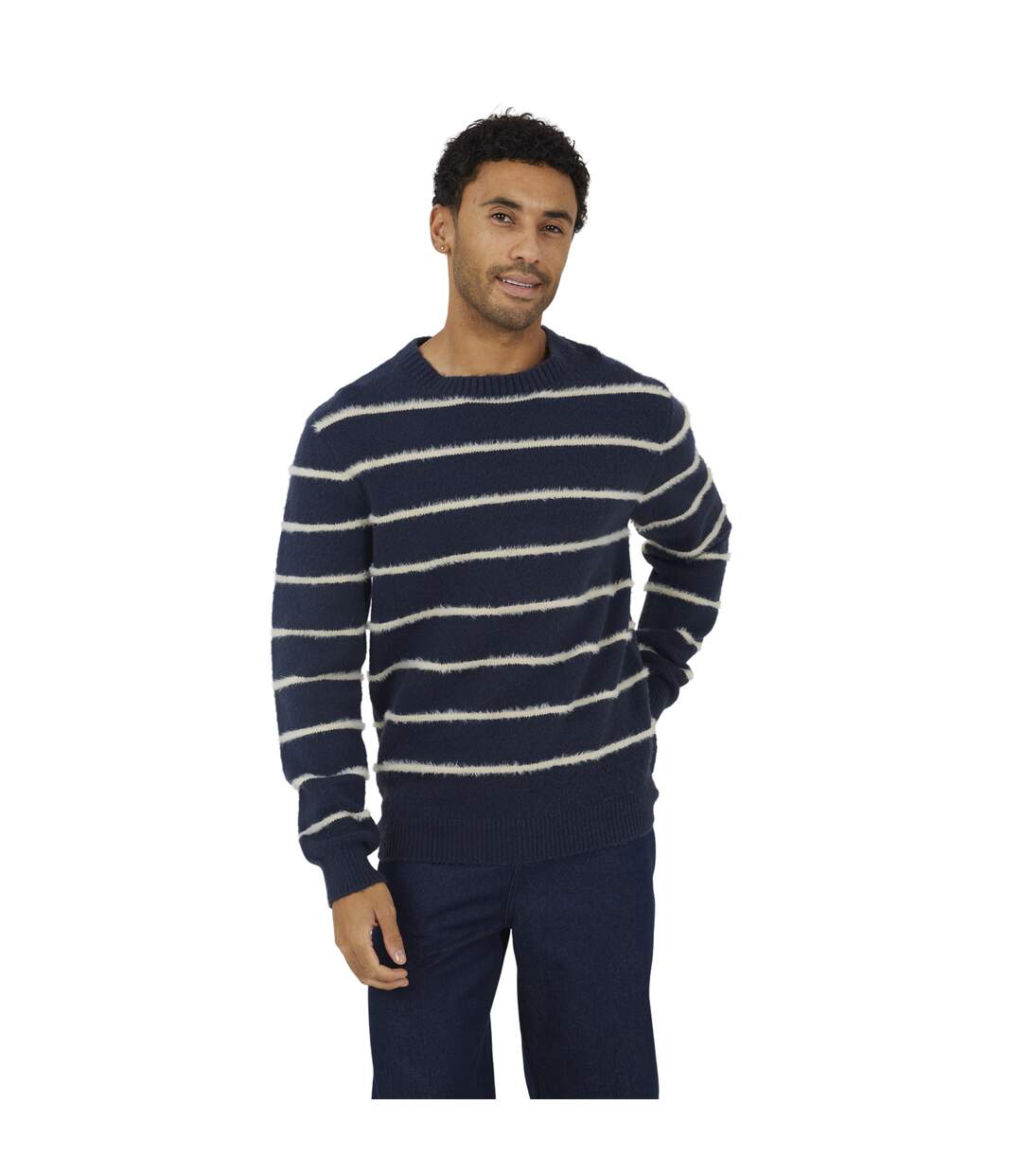 Sweat Manches Longues Motif/style Rayé Homme Bleu Marine Écru Brave Soul-2