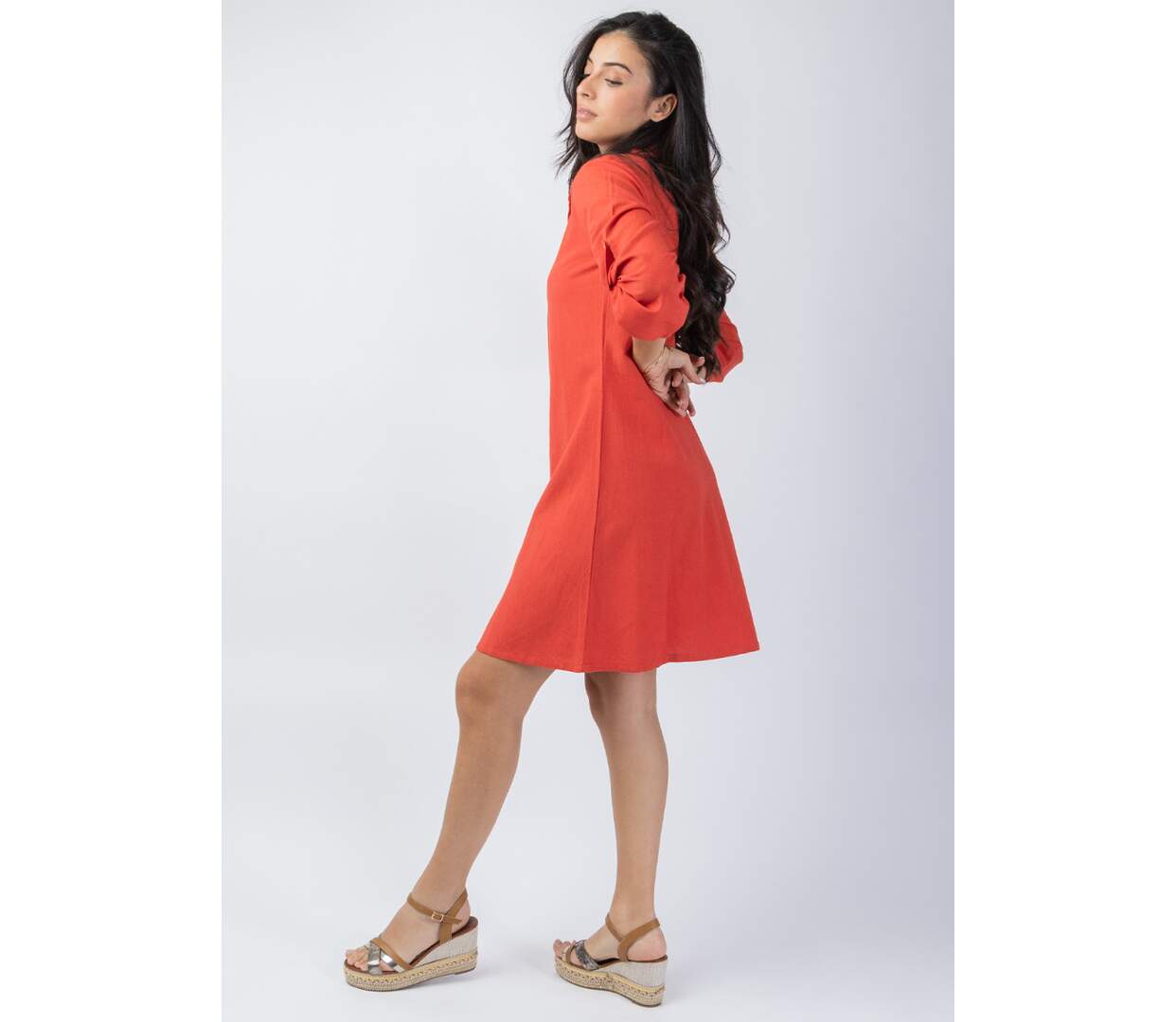 Robe chemise coupe courte CLAUDINE terracotta Coton Du Monde-2