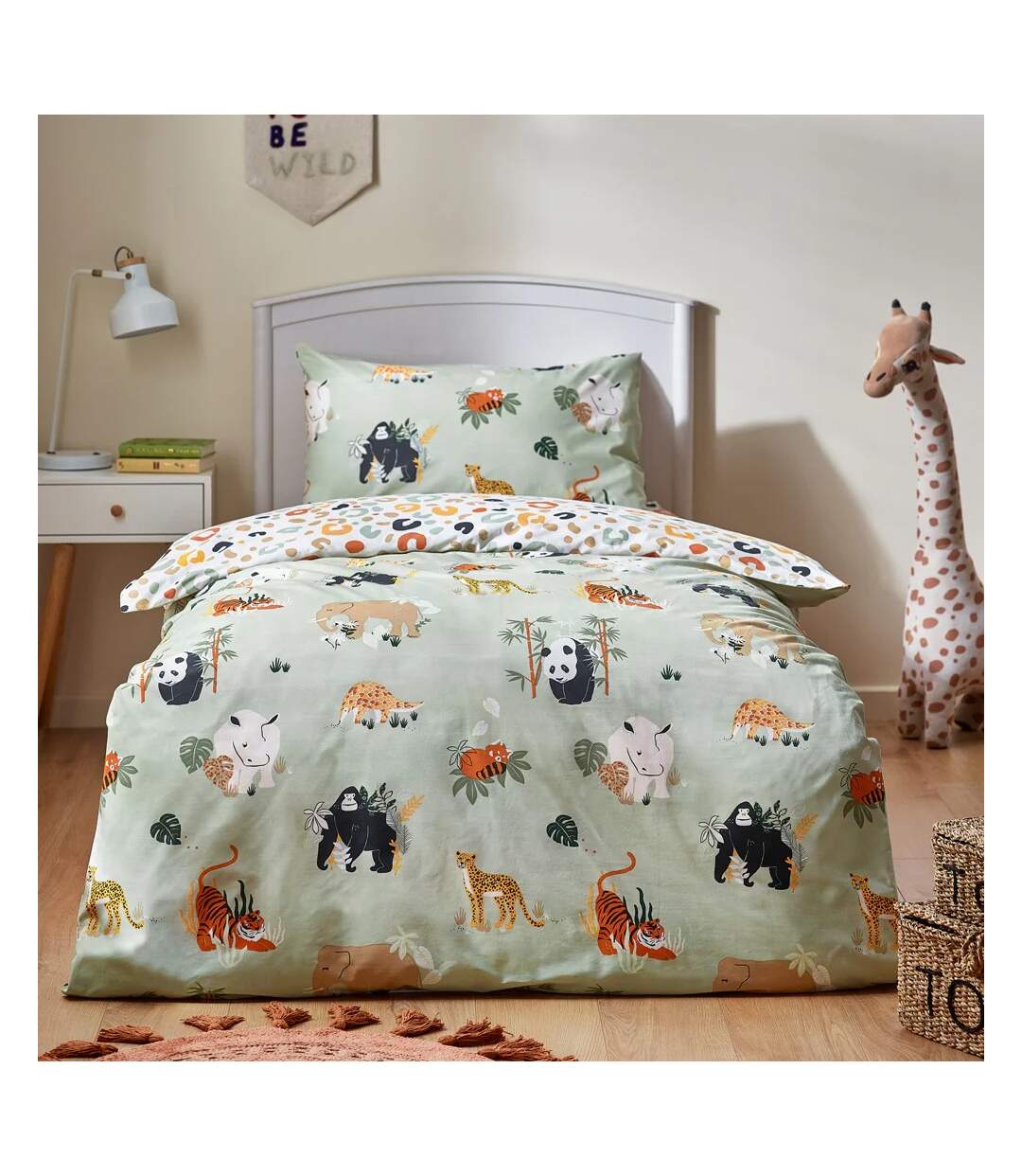 Wildlife reversible animals duvet cover set multicoloured/green Little Furn-1