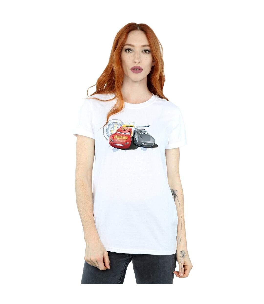 Disney - T-shirt CARS LIGHTNING VS STORM - Femme (Blanc) - UTBI16157-2