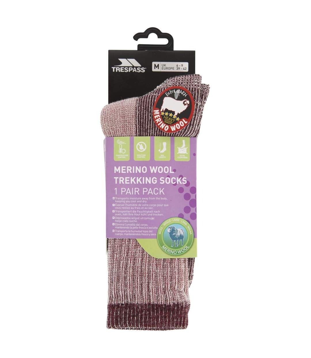 Chaussettes de randonnée springer femme violet chiné Trespass-3