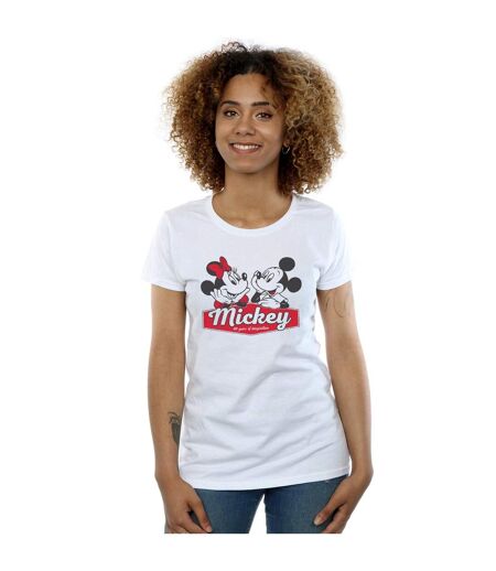Disney T-Shirt coton 90 ans Mickie et Minnie Femme/Ladies (Blanc) - UTBI48717