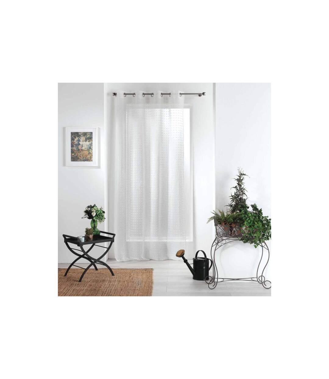 Rideau Voilage à Œillets Pomponella 140x240cm Blanc-5