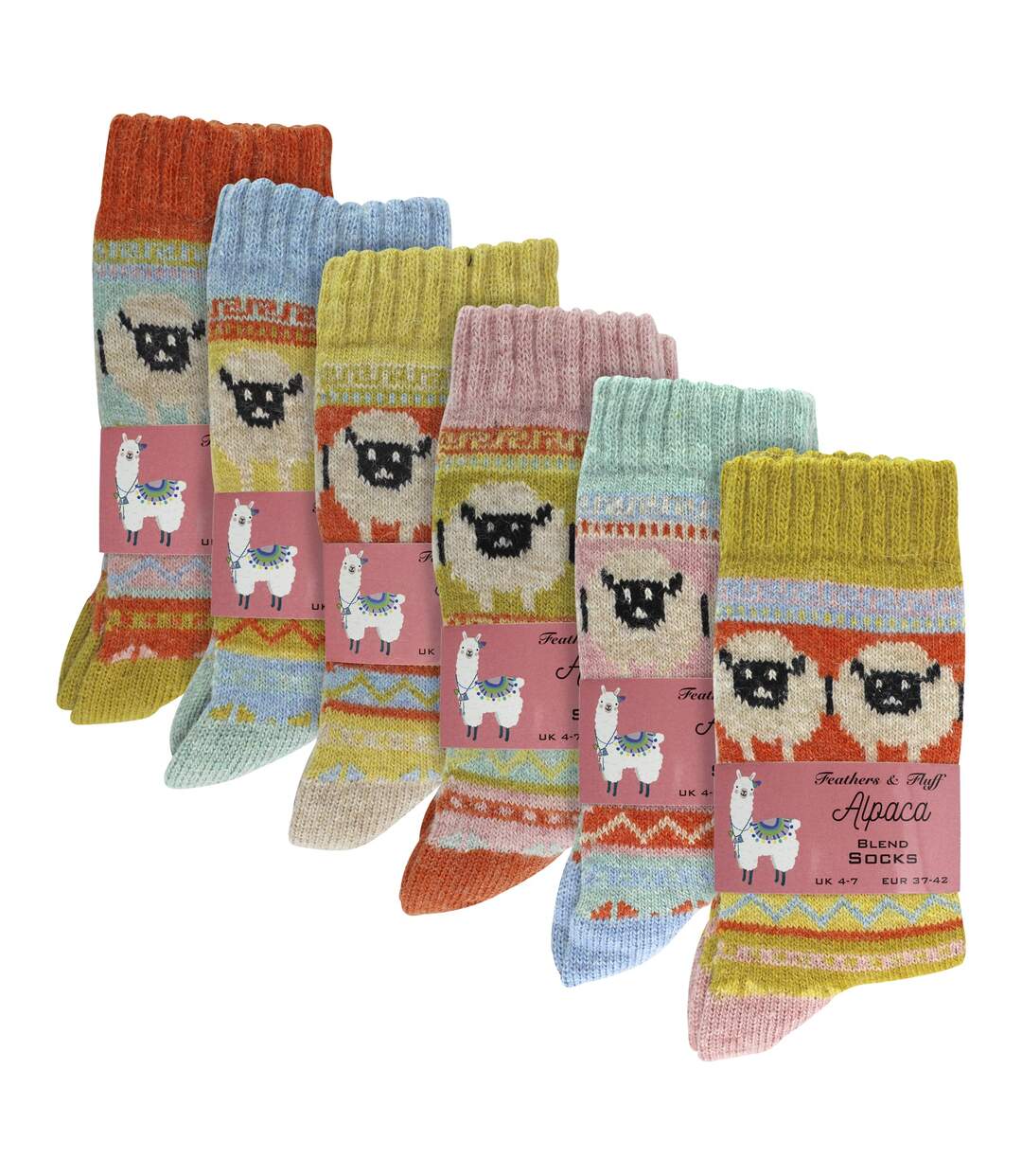Ladies 6 Pack Alpaca Socks with Sheep Pattern-2