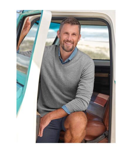 Mens Cashmere V Neck Jumper Grey Marl WoolOvers