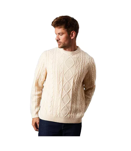 Mens Cable Knit Crew Neck Jumper Off White Burton