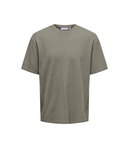 T-shirt Marron Homme Only & Sons Waffle - L