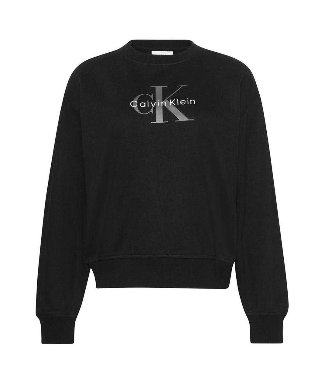 Womens/ladies Cotton Regular Sweatshirt Black Calvin Klein-1