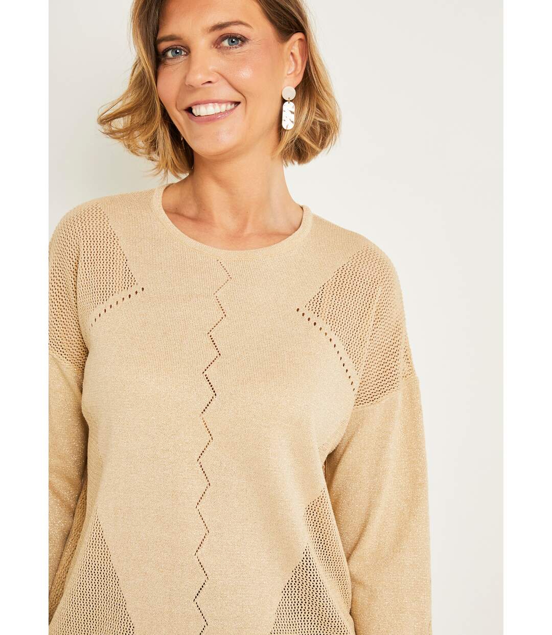 Pull fin court ajouré irisé manches longues-4