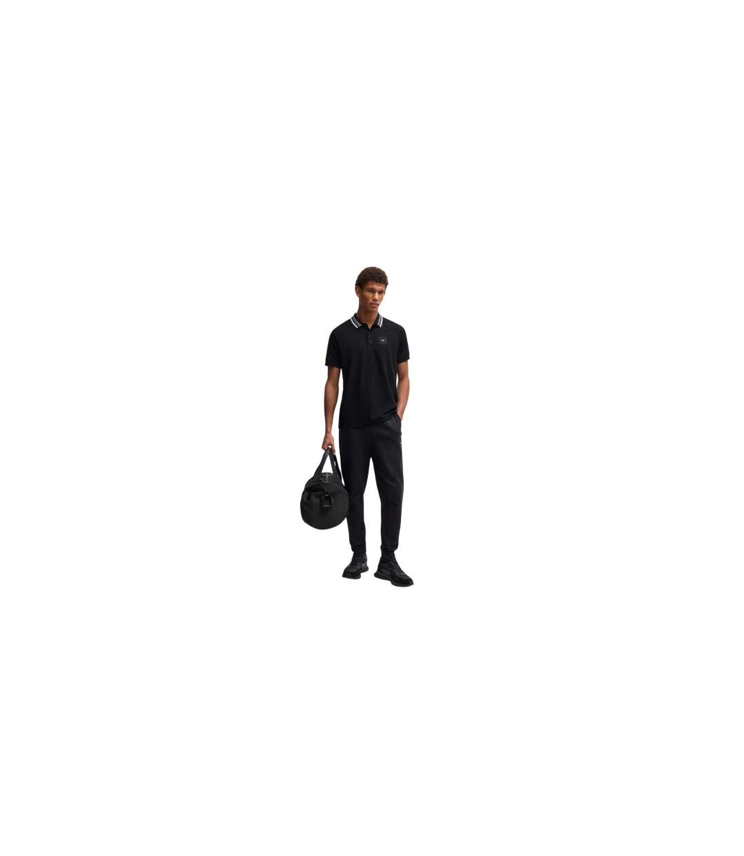 Mens Collared Regular Raglan Polo Shirt Black Boss-1