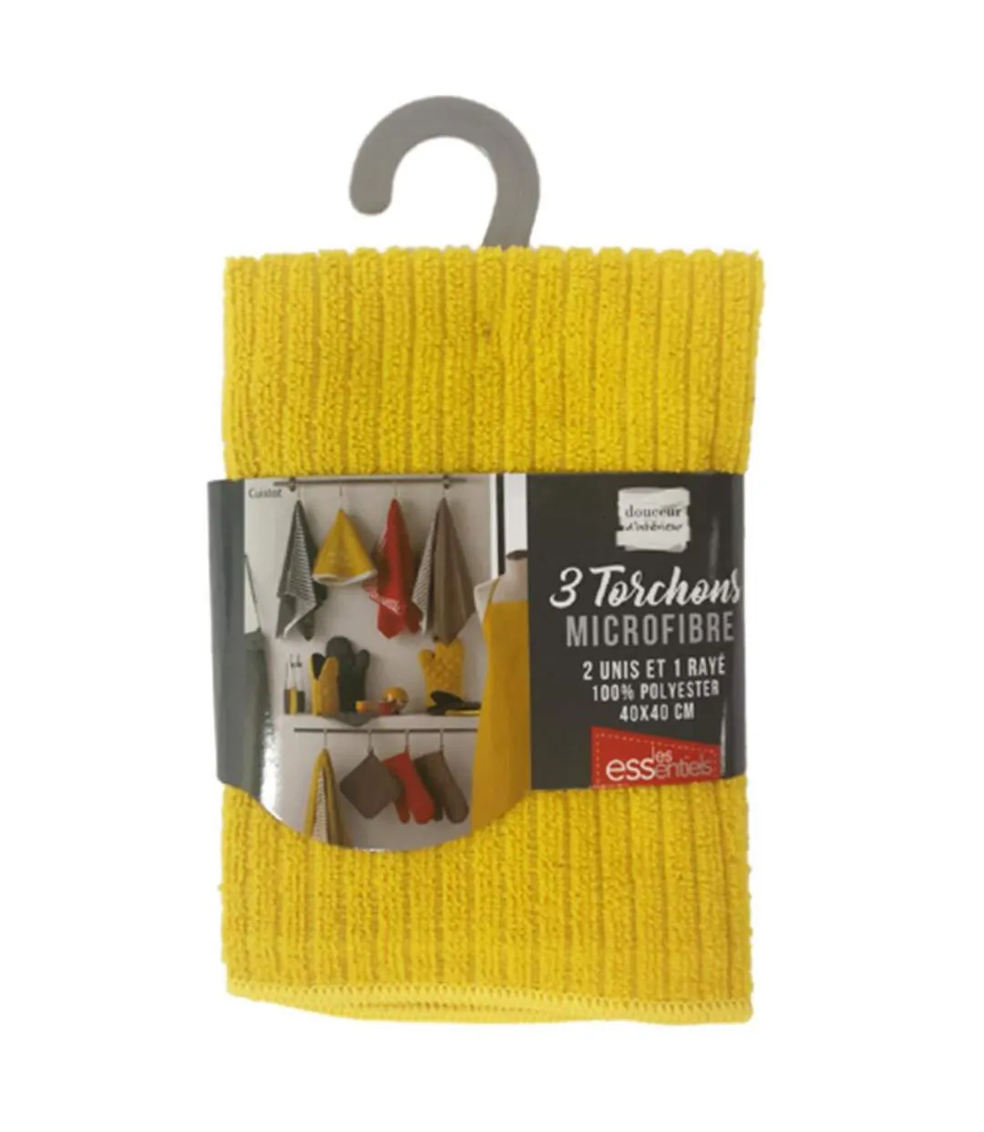 Lot de 3 Torchons Microfibre Cuistot 40x40cm Jaune-3