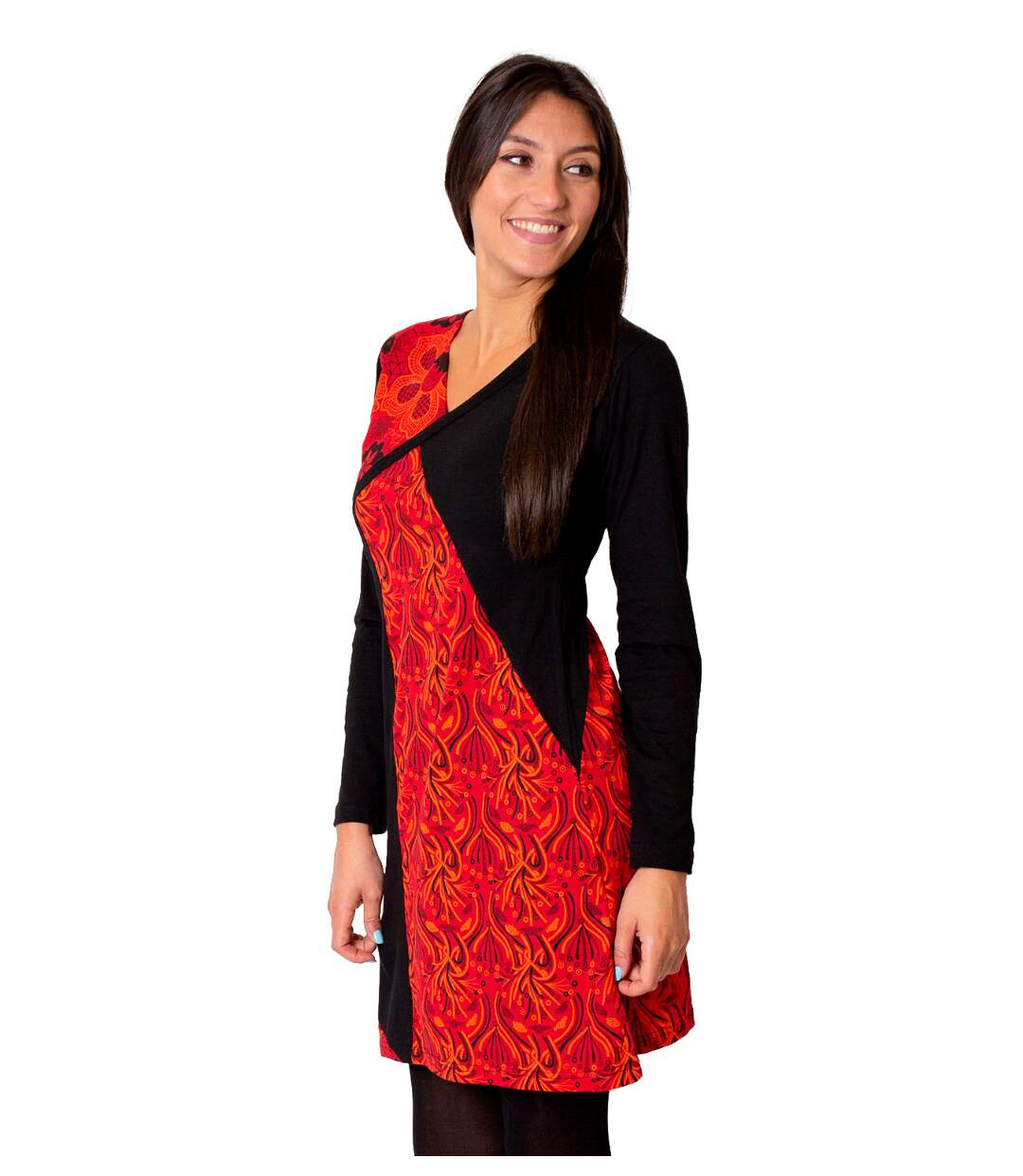 Robe courte en coton ABAYA imprimé graphique rouge Coton Du Monde-1