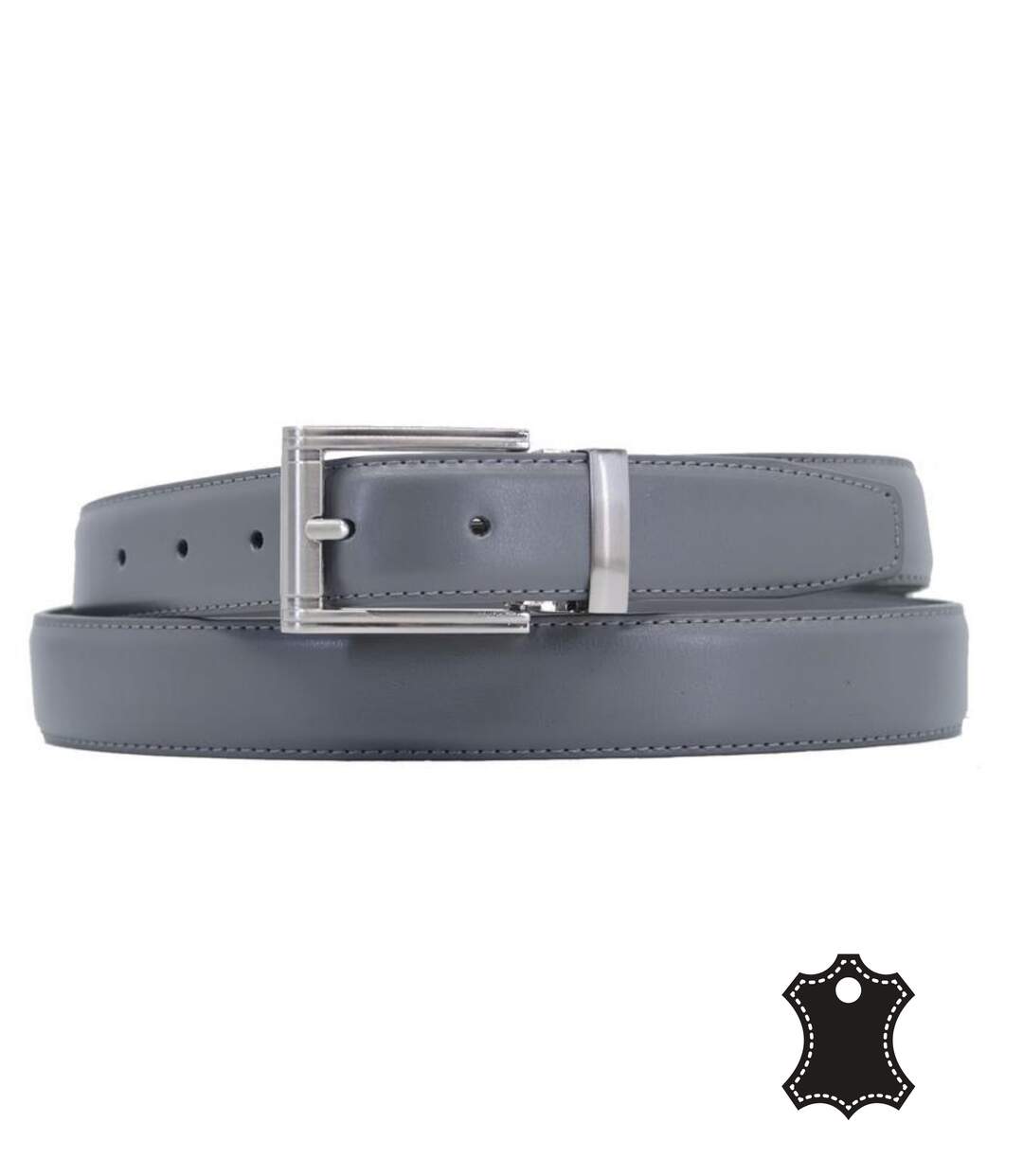 Ceinture homme ajustable en croÃ»te de cuir gris - boucle chromée - Longueur Ajustable-1