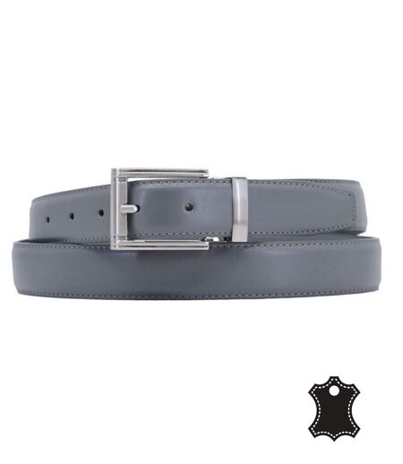 Ceinture homme ajustable en croÃ»te de cuir gris - boucle chromée - Longueur Ajustable