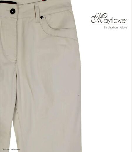 MAYFLOWER VICTORIA1 - Pantalon Femme Beige Stretch : élégance naturelle et confort absolu