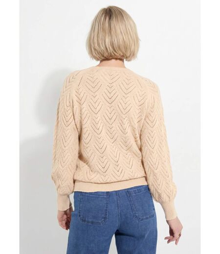 Pull doux court col rond uni ajouré