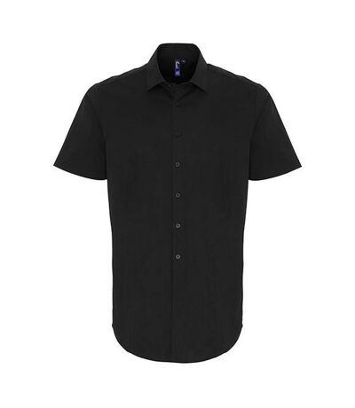 Mens Poplin Stretch Short-sleeved Shirt Black Premier