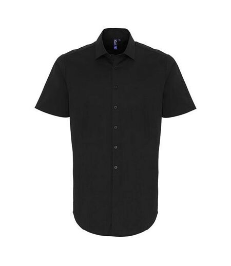 Mens Poplin Stretch Short-sleeved Shirt Black Premier