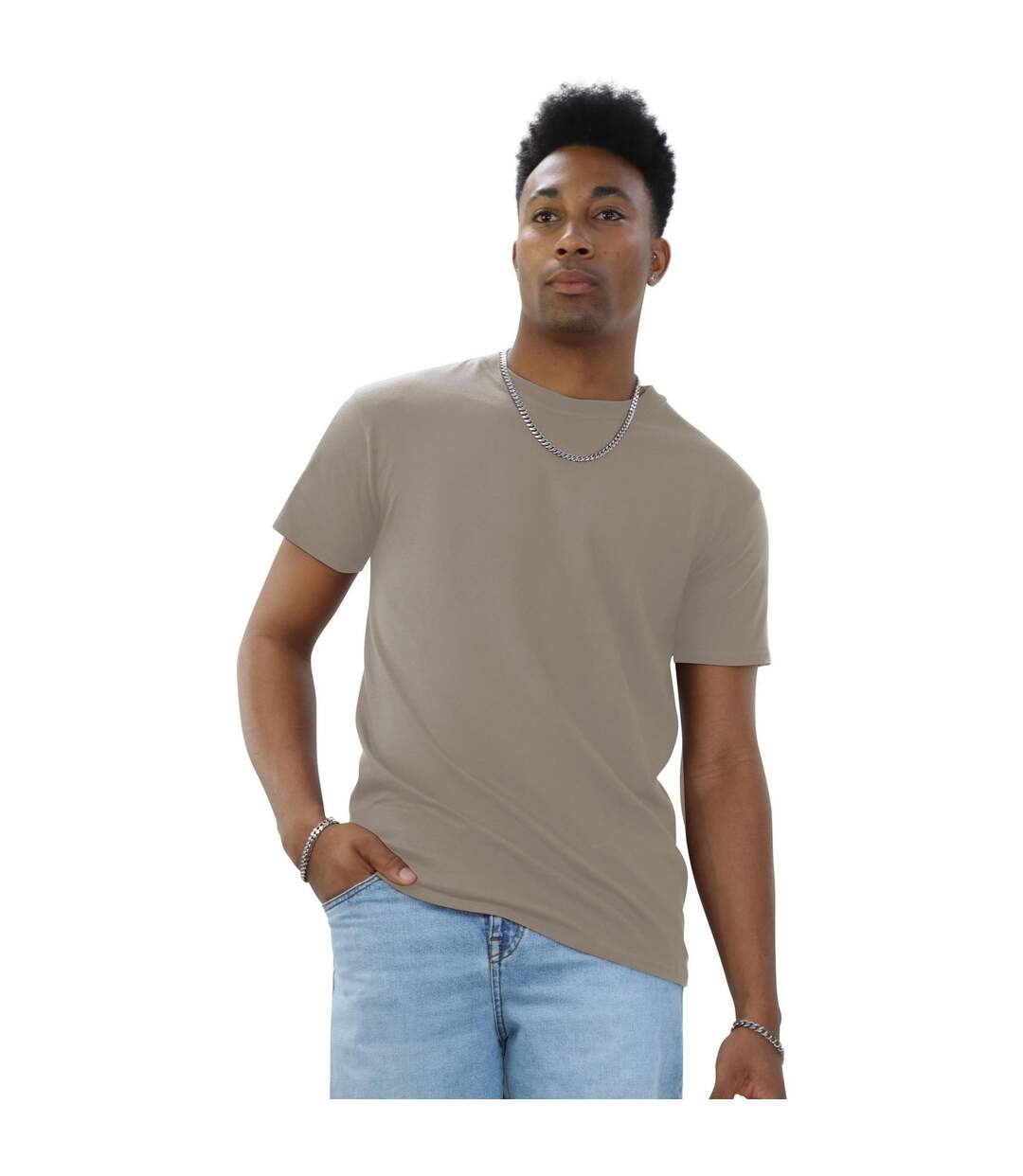 Unisex adult ringspun cotton organic t-shirt sand Casual Classics-3