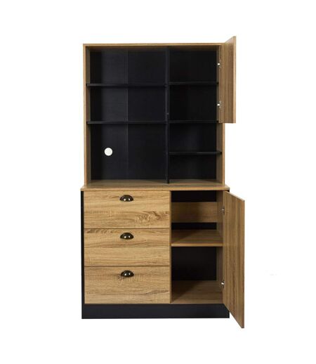 Buffet de cuisine - H.169cm - Effet Bois et Noir