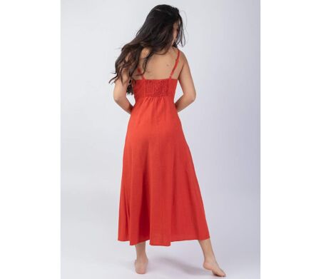 Robe longue fines bretelles VALENTINE unie terracotta Coton Du Monde