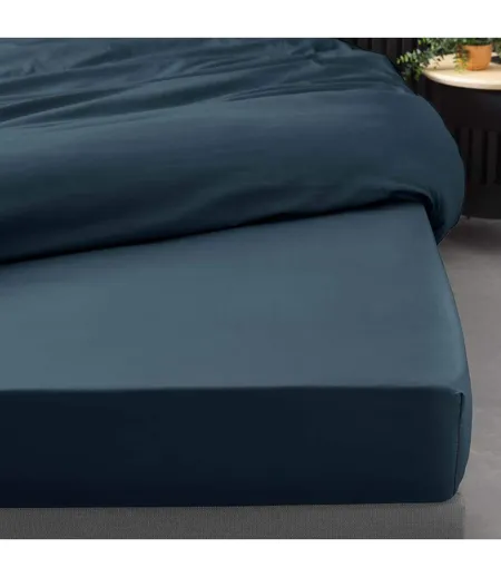 Drap Housse Percaline 160x200cm Bleu Nuit