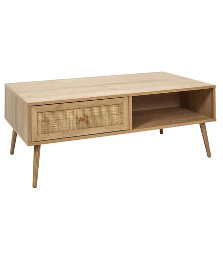 Table basse avec 1 tiroir, en cannage et panneaux de particules