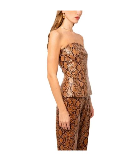 Womens/ladies Snake Print Sleeveless Tube Top Brown AmyLynn