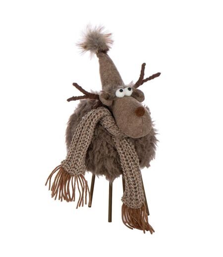 Statuette Renne Déco Bonnet & Foulard 36cm Marron
