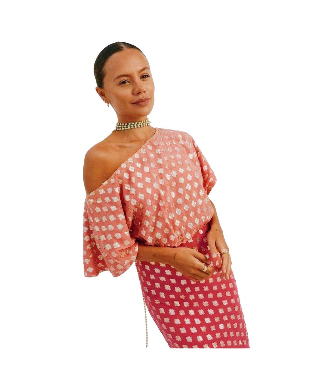 Robe Longue Asymétrique À Manches Bouffantes Et Motif Géométrique Femme Rose Never Fully Dressed-4