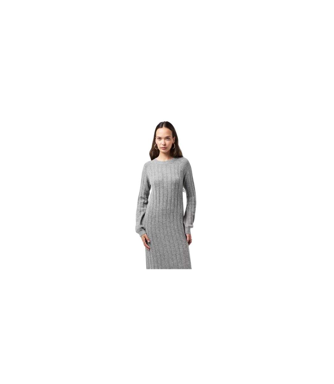Robe Mi-longue Manches Longues Femme Gris Moyen Chiné Pieces-1