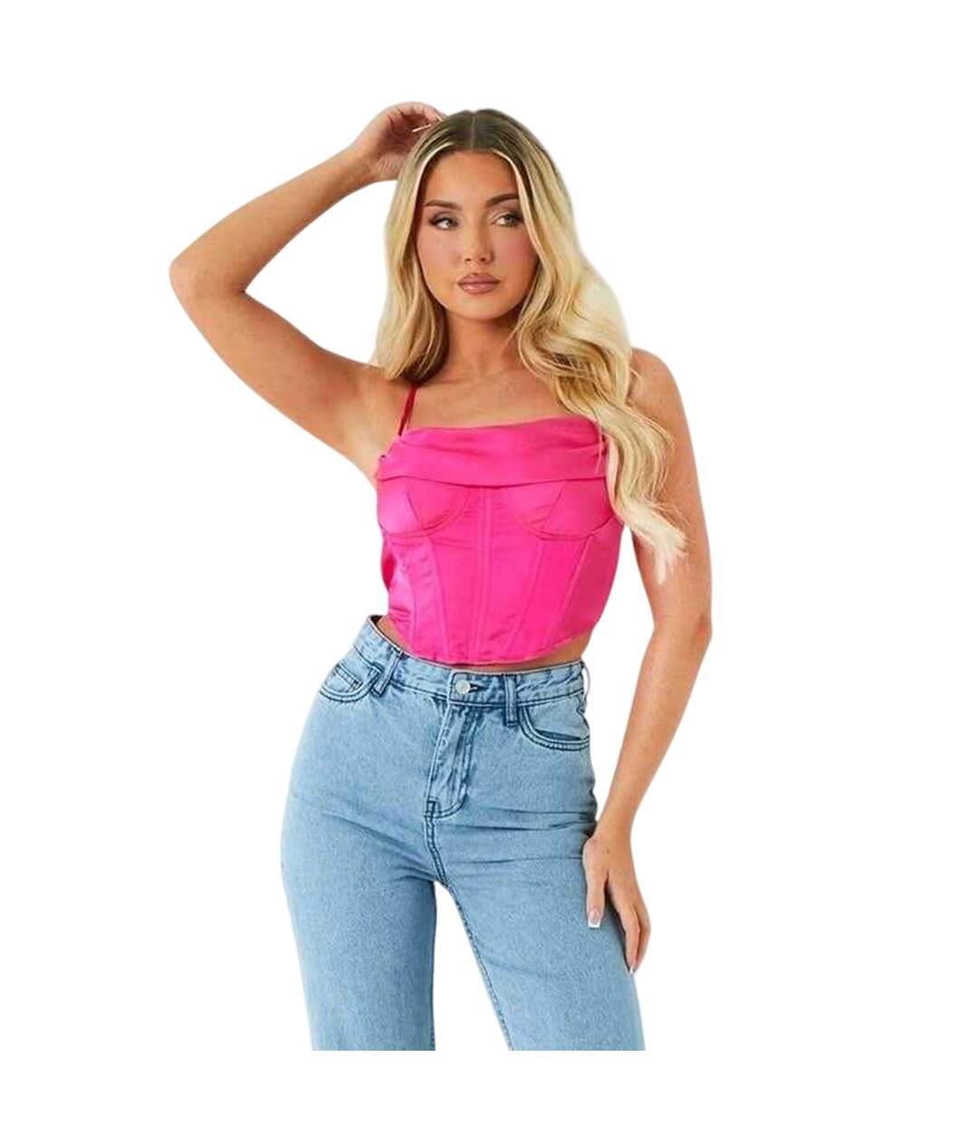 Haut Style Corset Motif/style Coutures Apparentes Femme Rose Missy Empire-2
