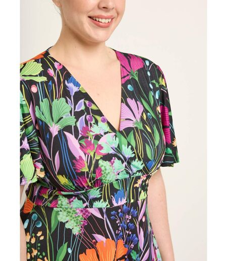 Robe courte fluide manches papillon, fleuri