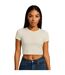 Womens/ladies Combed Cotton Crop T-shirt Ecru Casual Classics-1